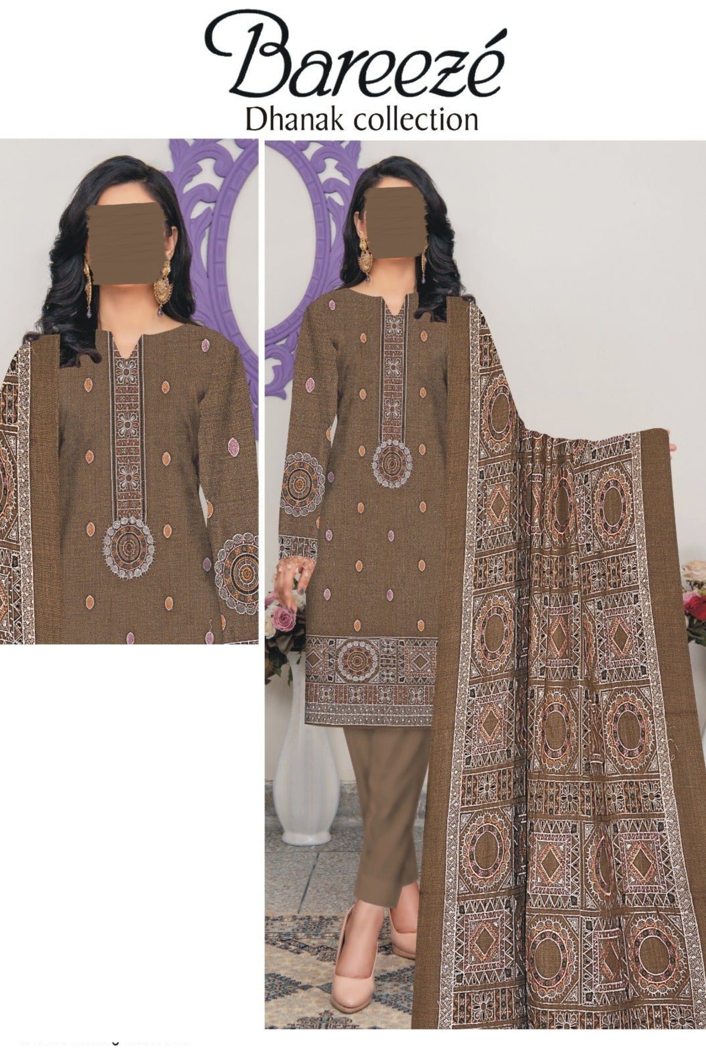 Bareeze Dhanak Embroidered 3Pcs Luxury  Winter Collection BRZ01