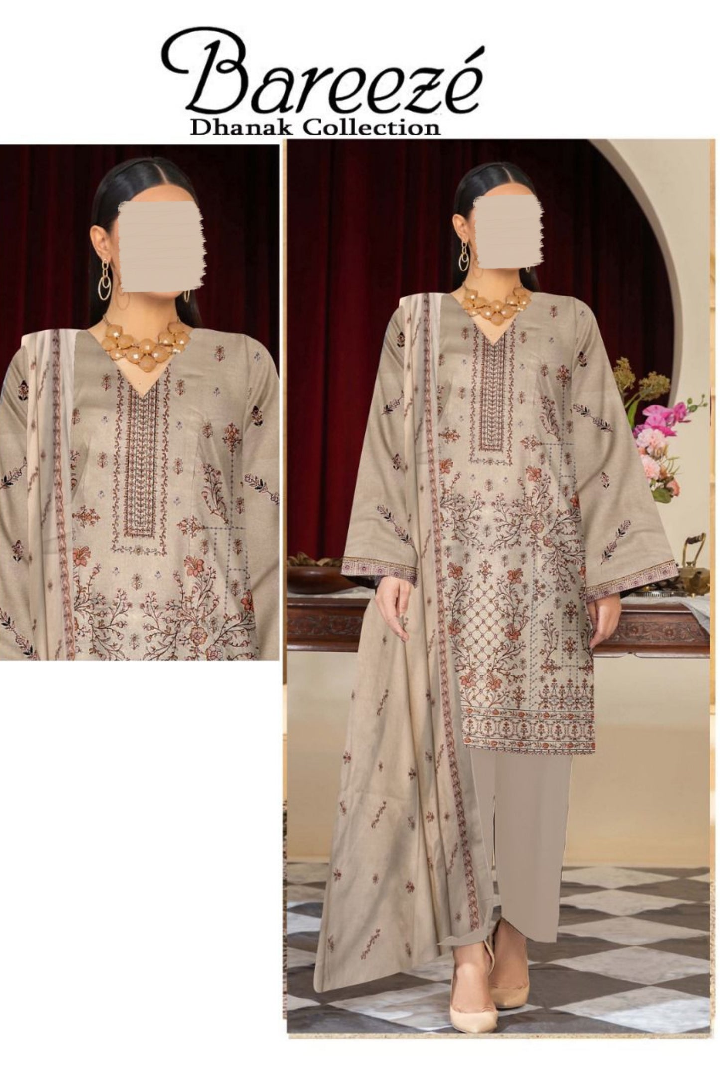 Bareeze Dhanak Embroidered 3Pcs Luxury  Winter Collection BRZ05