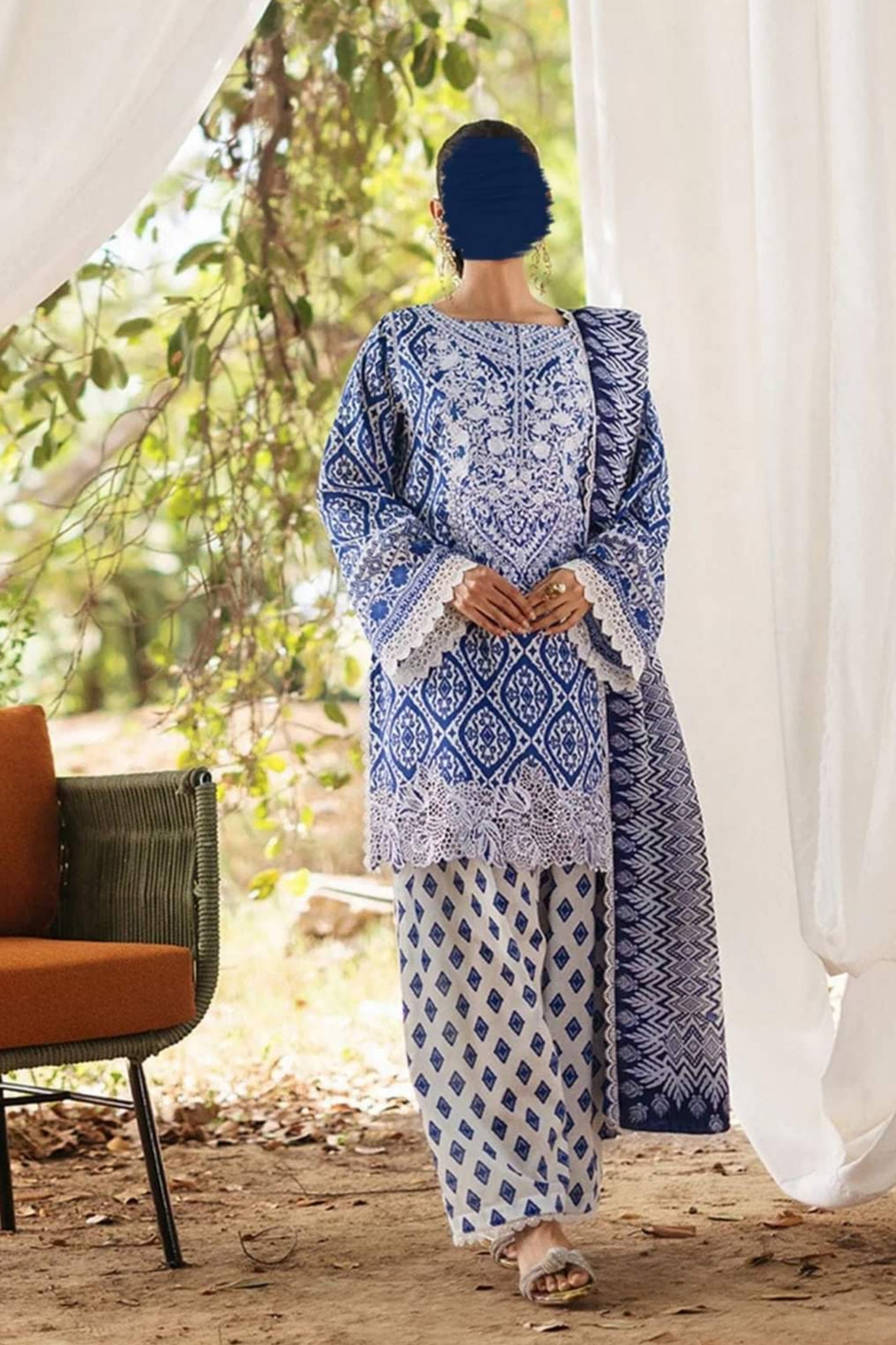 Zainab Chottani Lawn Unstitched Printed 3 Pc Leena Blue - D4A