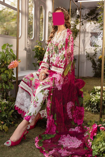 Maria B White Pink Mprint Lawn AS-24