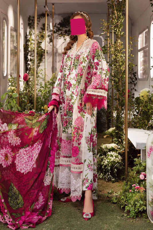 Maria B White Pink Mprint Lawn AS-24