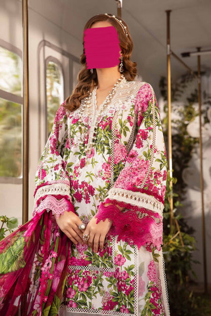 Maria B White Pink Mprint Lawn AS-24