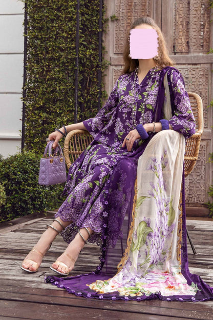 Maria B M Print Purple Lelan 3 pcs